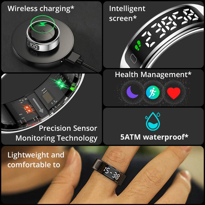 COLMI R12 Smart Ring with Display Screen and Touch, Wireless Charging, Health Manager, 5 ATM Waterproof For Men Women
