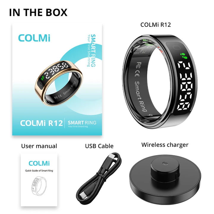 COLMI R12 Smart Ring with Display Screen and Touch, Wireless Charging, Health Manager, 5 ATM Waterproof For Men Women
