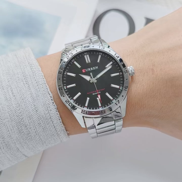 CURREN Men's Light Up Watch Dial - Simple 43mm Large Dial, Stainless Steel Strap, Waterproof 3ATM, Model 8452 - Q-Happiness LTD