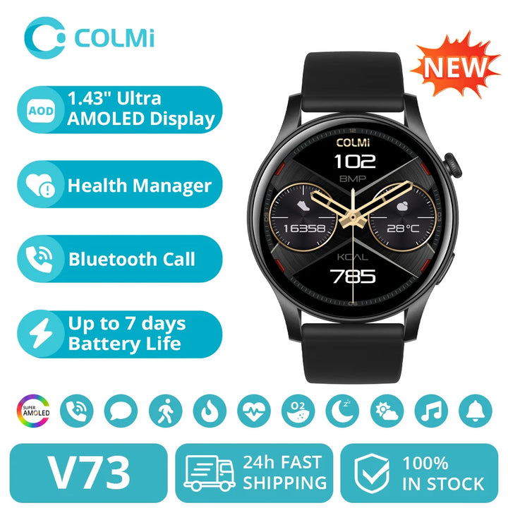 COLMI V73 Smartwatch AMOLED Display Bluetooth Calls Health Fitness Tracking Smart Watch for Men Women - Q-Happiness LTD
