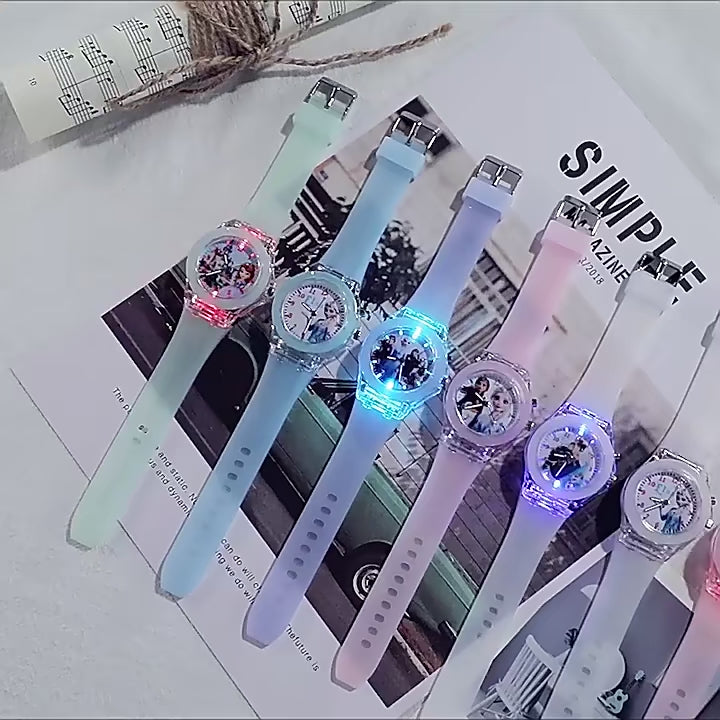 Disney Girls Kids Watches - Frozen Princess Aisha and Sophia Luminous Student Colorful LED Light Women Lady Clock - Q-Happiness LTD