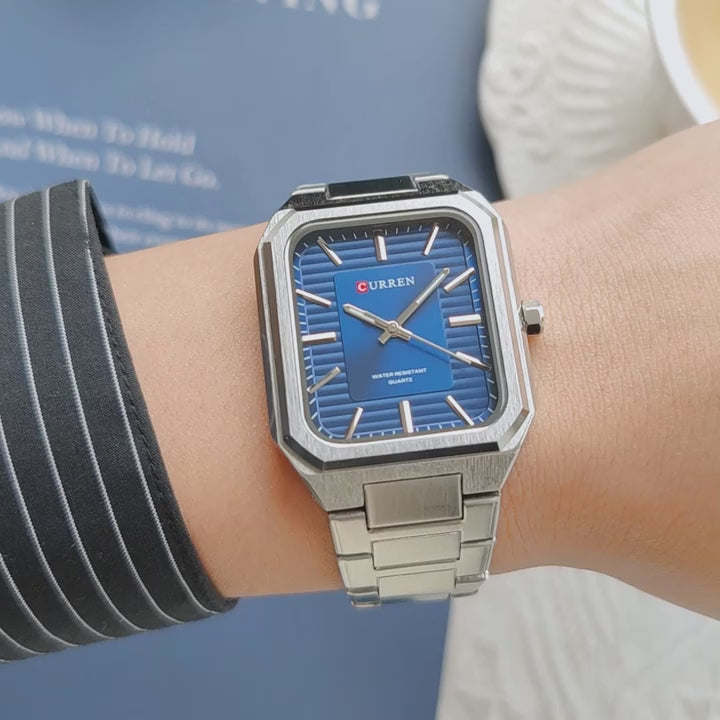 Ultra-Thin Rectangle Dial Men's Quartz Watch - Luxury Business Style Stainless Steel Strap Waterproof Men's Wristwatch, Model 8457 - Q-Happiness LTD