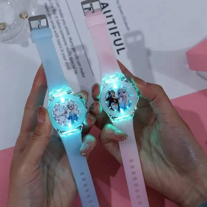 Disney Girls Kids Watches - Frozen Princess Aisha and Sophia Luminous Student Colorful LED Light Women Lady Clock - Q-Happiness LTD