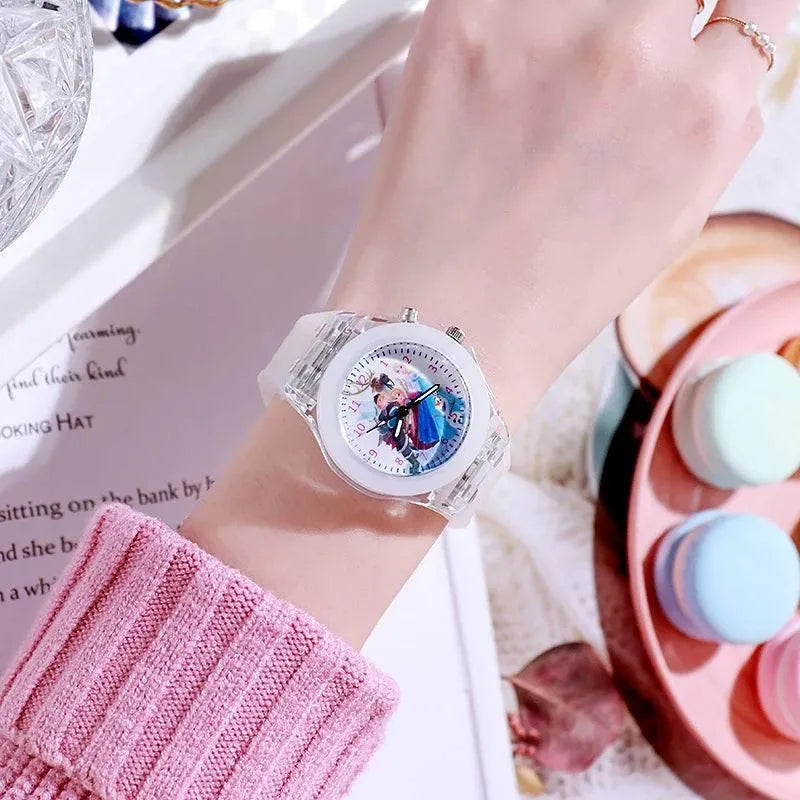 Disney Girls Kids Watches - Frozen Princess Aisha and Sophia Luminous Student Colorful LED Light Women Lady Clock - Q-Happiness LTD