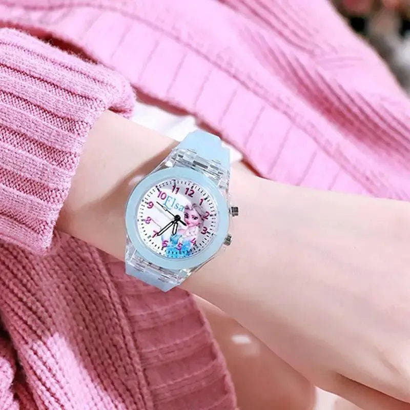 Disney Girls Kids Watches - Frozen Princess Aisha and Sophia Luminous Student Colorful LED Light Women Lady Clock - Q-Happiness LTD