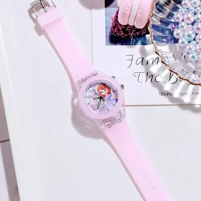 Disney Girls Kids Watches - Frozen Princess Aisha and Sophia Luminous Student Colorful LED Light Women Lady Clock - Q-Happiness LTD