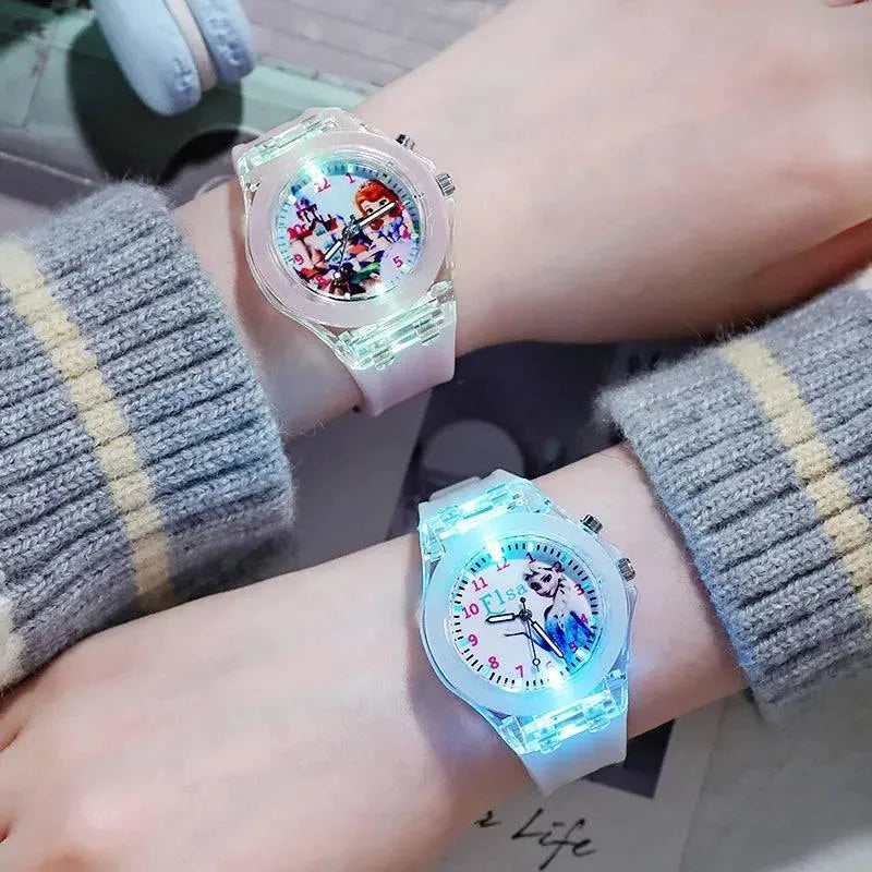 Disney Girls Kids Watches - Frozen Princess Aisha and Sophia Luminous Student Colorful LED Light Women Lady Clock - Q-Happiness LTD