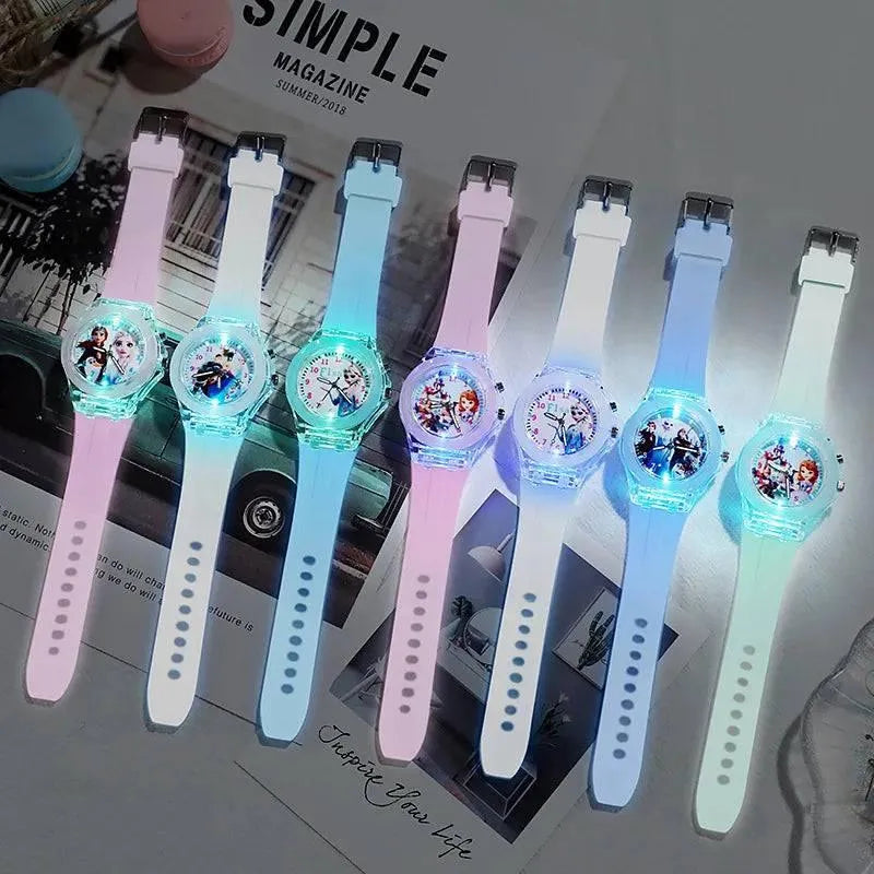 Disney Girls Kids Watches - Frozen Princess Aisha and Sophia Luminous Student Colorful LED Light Women Lady Clock - Q-Happiness LTD