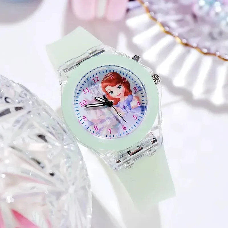 Disney Girls Kids Watches - Frozen Princess Aisha and Sophia Luminous Student Colorful LED Light Women Lady Clock - Q-Happiness LTD