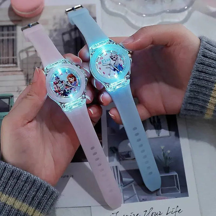 Disney Girls Kids Watches - Frozen Princess Aisha and Sophia Luminous Student Colorful LED Light Women Lady Clock - Q-Happiness LTD