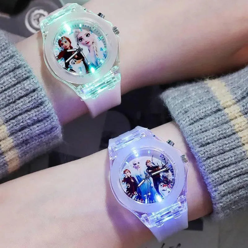 Disney Girls Kids Watches - Frozen Princess Aisha and Sophia Luminous Student Colorful LED Light Women Lady Clock - Q-Happiness LTD