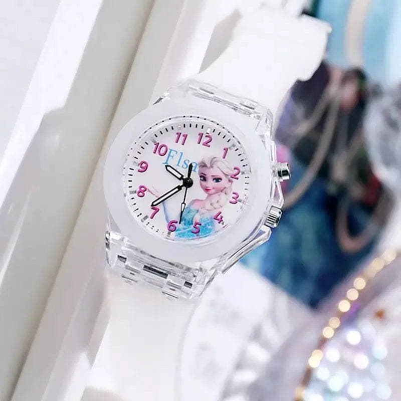 Disney Girls Kids Watches - Frozen Princess Aisha and Sophia Luminous Student Colorful LED Light Women Lady Clock - Q-Happiness LTD