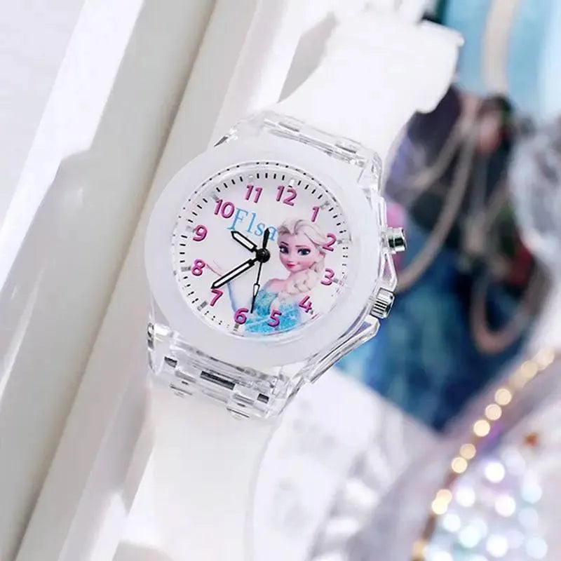Disney Girls Kids Watches - Frozen Princess Aisha and Sophia Luminous Student Colorful LED Light Women Lady Clock - Q-Happiness LTD