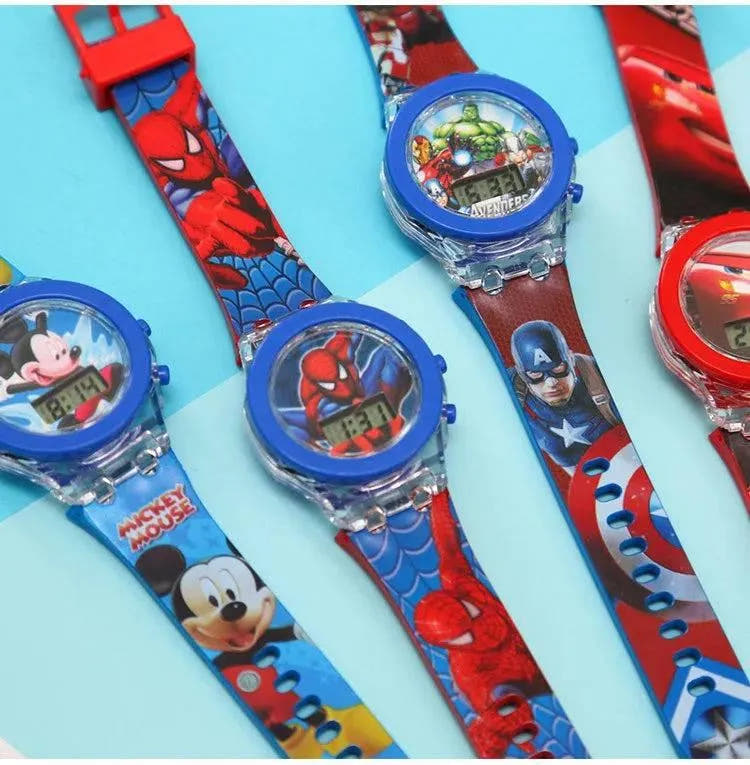 Flash Light Spiderman Kids Watch for Boys, Cartoon Shark Mickey Children Watch for Girls, Student Clock Gifts - Q-Happiness LTD