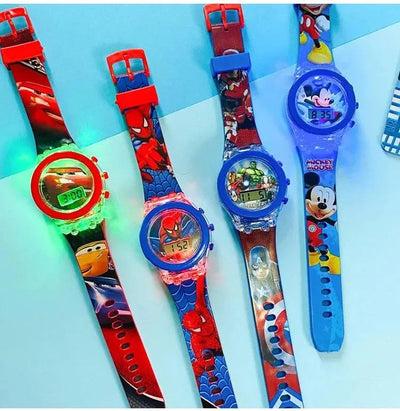 Flash Light Spiderman Kids Watch for Boys, Cartoon Shark Mickey Children Watch for Girls, Student Clock Gifts - Q-Happiness LTD