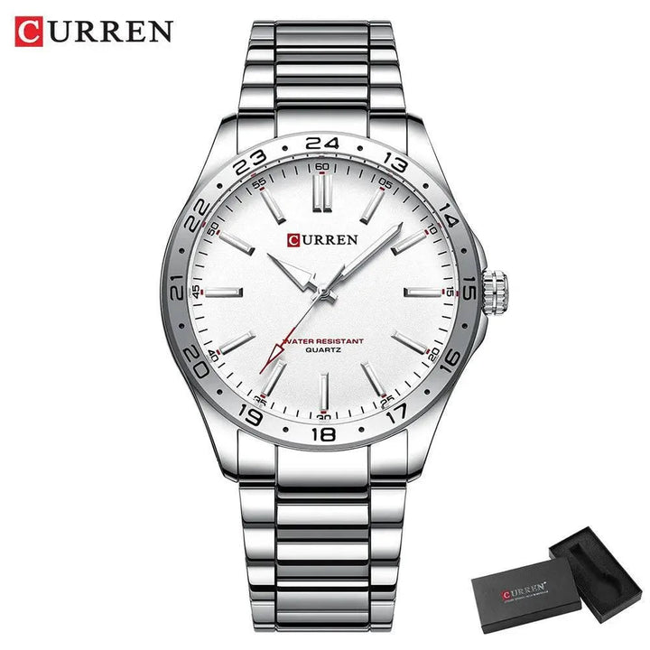 CURREN Men's Light Up Watch Dial - Simple 43mm Large Dial, Stainless Steel Strap, Waterproof 3ATM, Model 8452 - Q-Happiness LTD