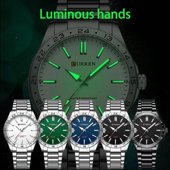 CURREN Men's Light Up Watch Dial - Simple 43mm Large Dial, Stainless Steel Strap, Waterproof 3ATM, Model 8452 - Q-Happiness LTD