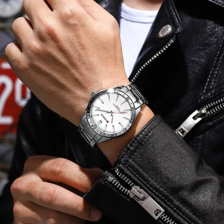 CURREN Men's Light Up Watch Dial - Simple 43mm Large Dial, Stainless Steel Strap, Waterproof 3ATM, Model 8452 - Q-Happiness LTD