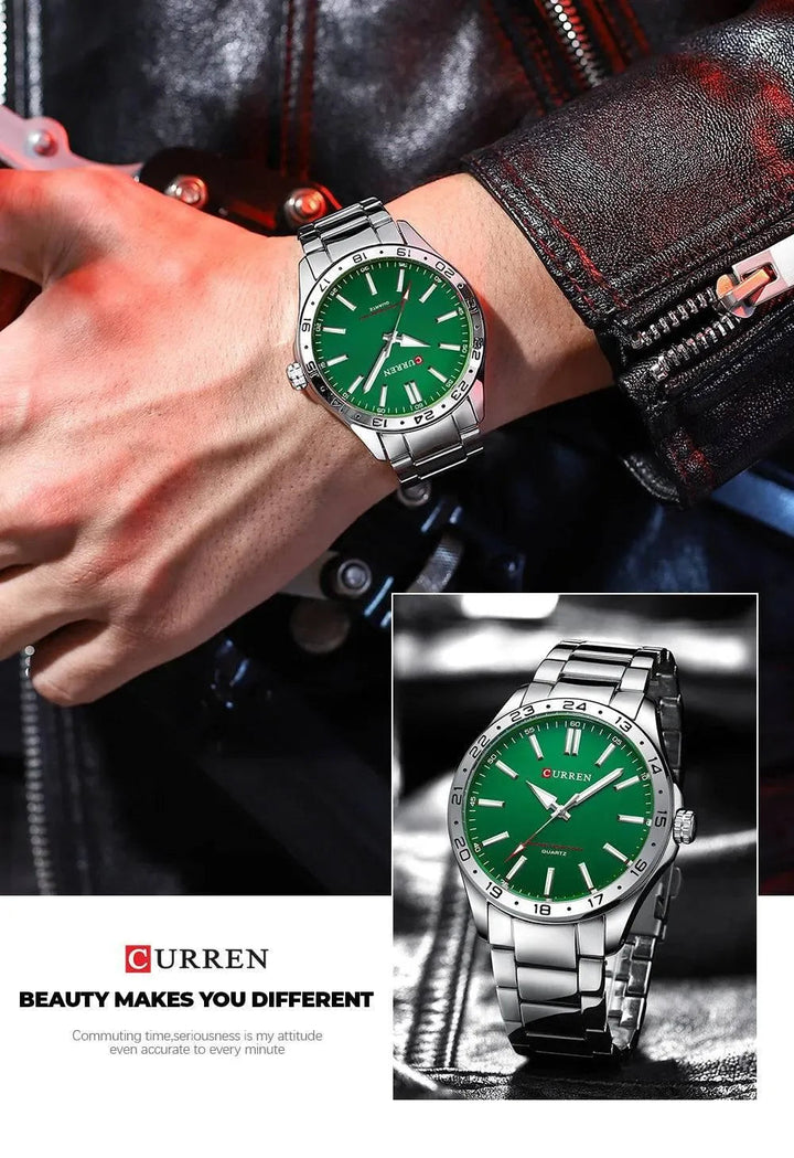 CURREN Men's Light Up Watch Dial - Simple 43mm Large Dial, Stainless Steel Strap, Waterproof 3ATM, Model 8452 - Q-Happiness LTD