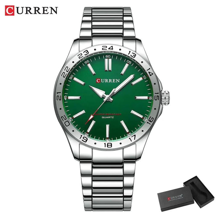 CURREN Men's Light Up Watch Dial - Simple 43mm Large Dial, Stainless Steel Strap, Waterproof 3ATM, Model 8452 - Q-Happiness LTD