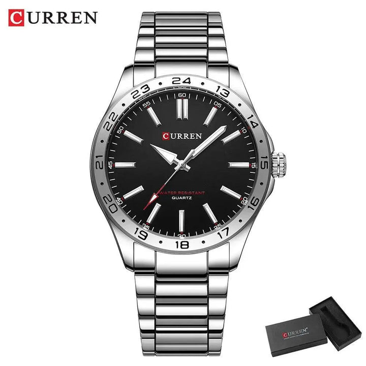 CURREN Men's Light Up Watch Dial - Simple 43mm Large Dial, Stainless Steel Strap, Waterproof 3ATM, Model 8452 - Q-Happiness LTD