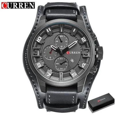 Luxury Men's Quartz Watch - Sport Military Style, Leather Strap, Date Display, Water Resistant Model 8225 - Q-Happiness LTD