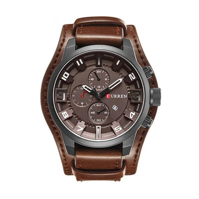 Luxury Men's Quartz Watch - Sport Military Style, Leather Strap, Date Display, Water Resistant Model 8225 - Q-Happiness LTD