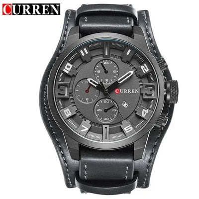 Luxury Men's Quartz Watch - Sport Military Style, Leather Strap, Date Display, Water Resistant Model 8225 - Q-Happiness LTD