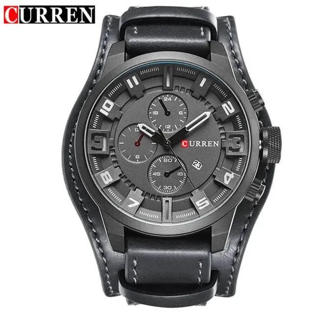 Luxury Men's Quartz Watch - Sport Military Style, Leather Strap, Date Display, Water Resistant Model 8225 - Q-Happiness LTD