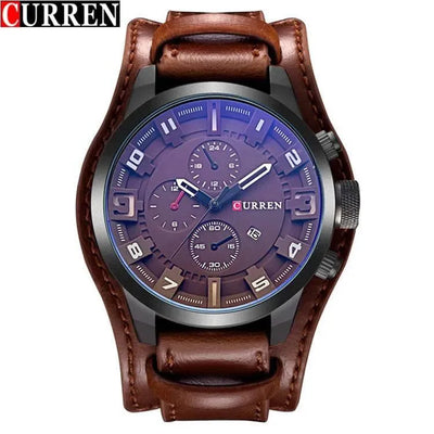 Luxury Men's Quartz Watch - Sport Military Style, Leather Strap, Date Display, Water Resistant Model 8225 - Q-Happiness LTD