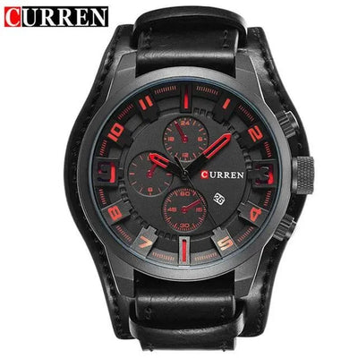 Luxury Men's Quartz Watch - Sport Military Style, Leather Strap, Date Display, Water Resistant Model 8225 - Q-Happiness LTD