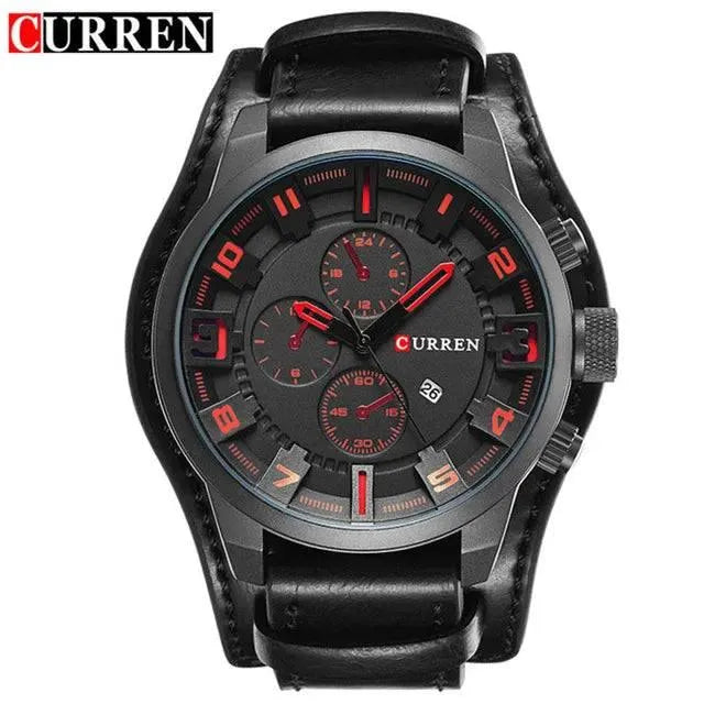 Luxury Men's Quartz Watch - Sport Military Style, Leather Strap, Date Display, Water Resistant Model 8225 - Q-Happiness LTD