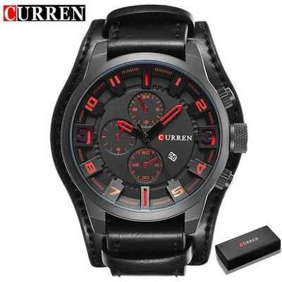 Luxury Men's Quartz Watch - Sport Military Style, Leather Strap, Date Display, Water Resistant Model 8225 - Q-Happiness LTD