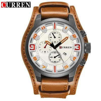 Luxury Men's Quartz Watch - Sport Military Style, Leather Strap, Date Display, Water Resistant Model 8225 - Q-Happiness LTD