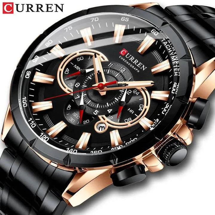 Luxury Brand Casual Chronograph Wristwatch for Men - Stainless Steel Quartz Watch, Model 8363 - Q-Happiness LTD