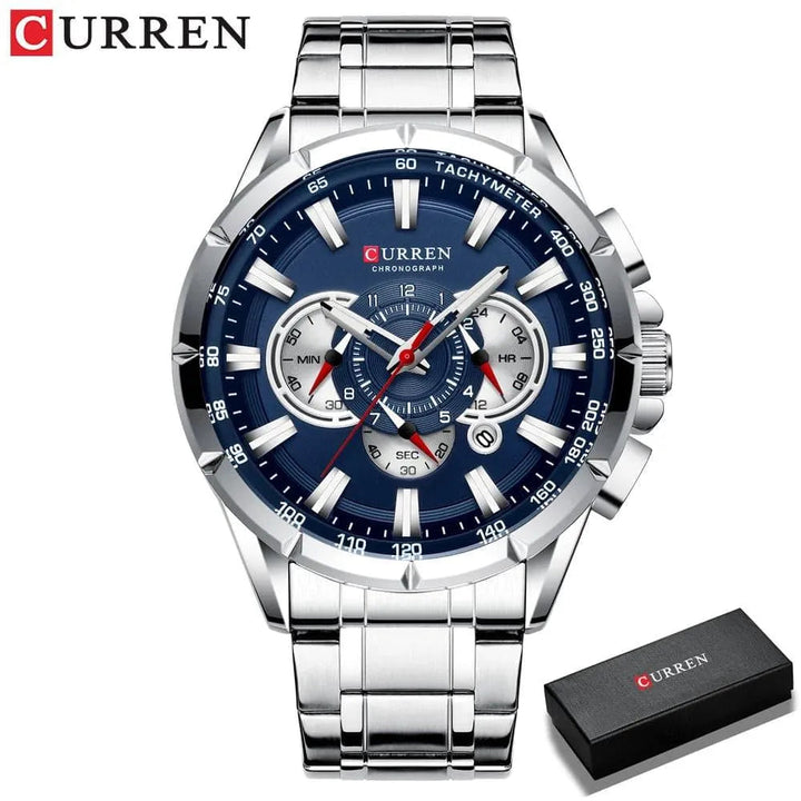 Luxury Brand Casual Chronograph Wristwatch for Men - Stainless Steel Quartz Watch, Model 8363 - Q-Happiness LTD