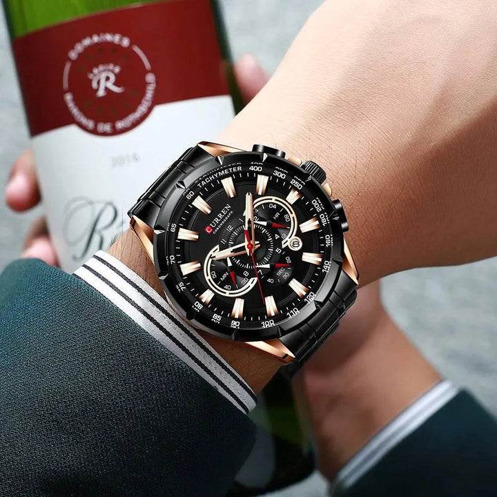Luxury Brand Casual Chronograph Wristwatch for Men - Stainless Steel Quartz Watch, Model 8363 - Q-Happiness LTD
