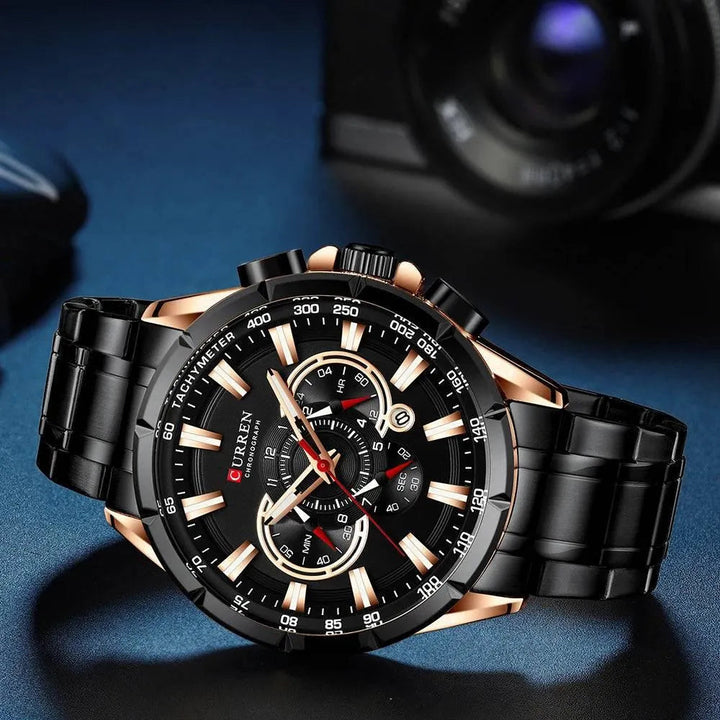 Luxury Brand Casual Chronograph Wristwatch for Men - Stainless Steel Quartz Watch, Model 8363 - Q-Happiness LTD