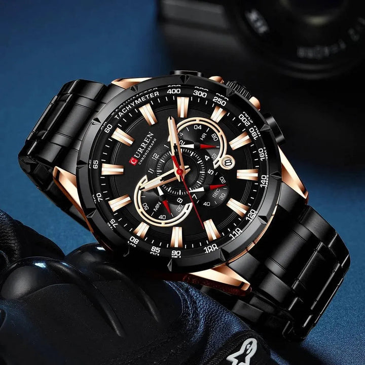 Luxury Brand Casual Chronograph Wristwatch for Men - Stainless Steel Quartz Watch, Model 8363 - Q-Happiness LTD