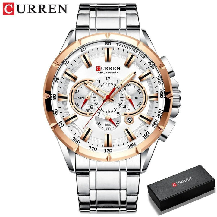 Luxury Brand Casual Chronograph Wristwatch for Men - Stainless Steel Quartz Watch, Model 8363 - Q-Happiness LTD