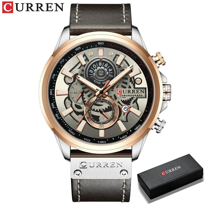 Luxury Brand Chronograph Military Genuine Leather Waterproof Men's Watch, Model 8380 - Q-Happiness LTD