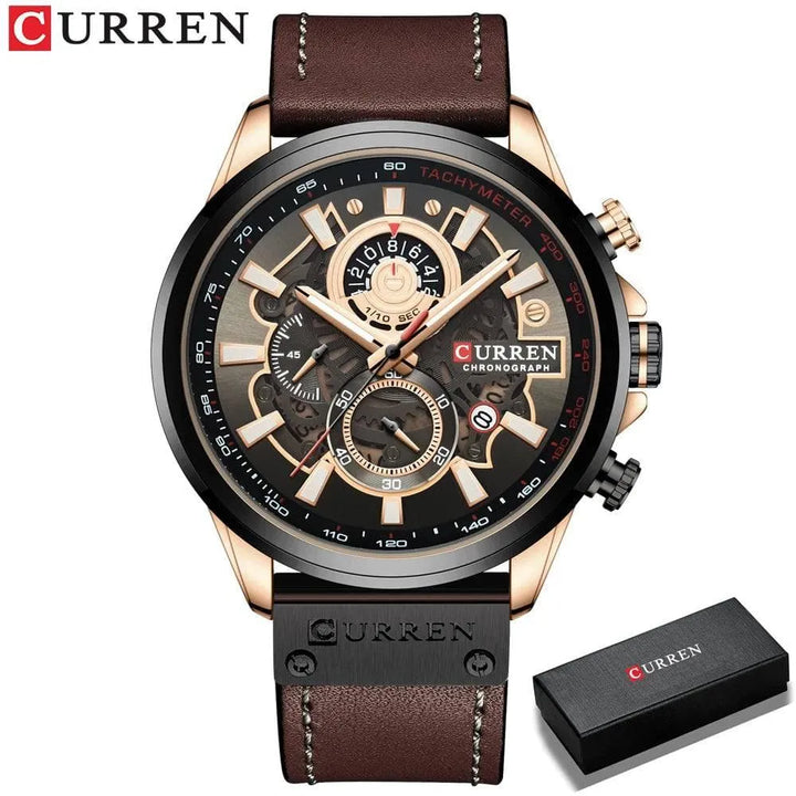 Luxury Brand Chronograph Military Genuine Leather Waterproof Men's Watch, Model 8380 - Q-Happiness LTD