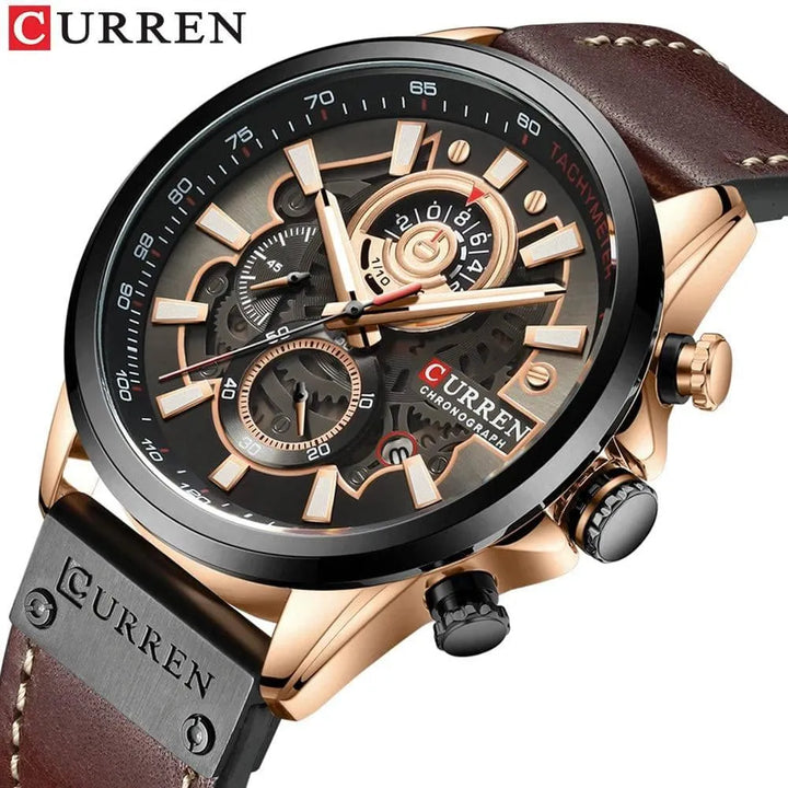 Luxury Brand Chronograph Military Genuine Leather Waterproof Men's Watch, Model 8380 - Q-Happiness LTD