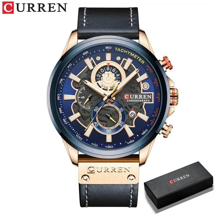 Luxury Brand Chronograph Military Genuine Leather Waterproof Men's Watch, Model 8380 - Q-Happiness LTD