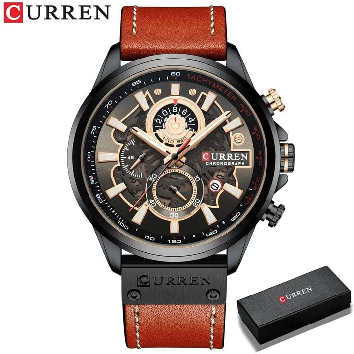 Luxury Brand Chronograph Military Genuine Leather Waterproof Men's Watch, Model 8380 - Q-Happiness LTD