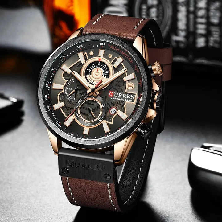 Luxury Brand Chronograph Military Genuine Leather Waterproof Men's Watch, Model 8380 - Q-Happiness LTD