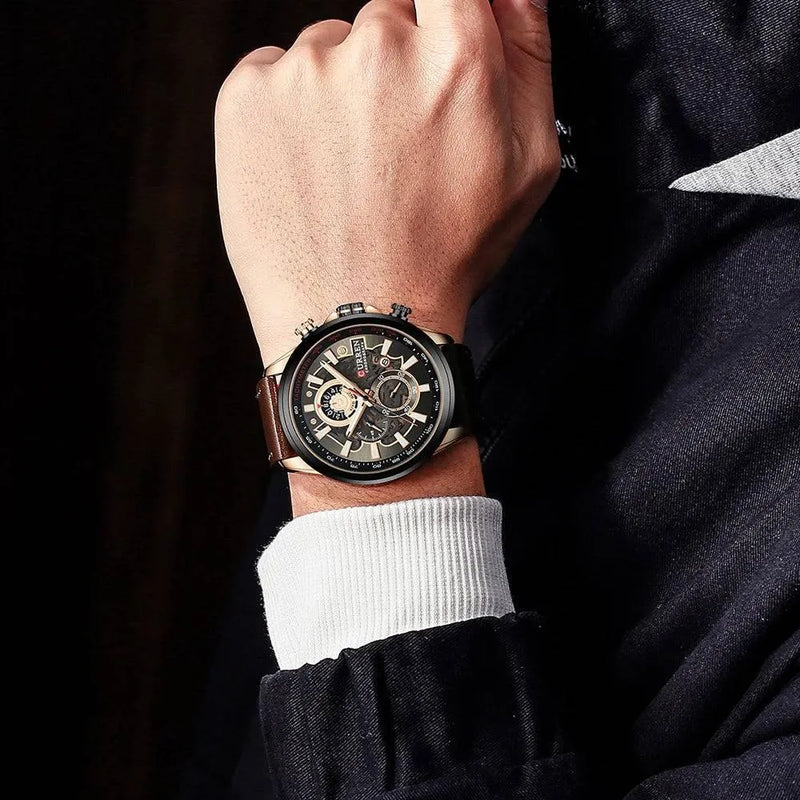 Luxury Brand Chronograph Military Genuine Leather Waterproof Men's Watch, Model 8380 - Q-Happiness LTD