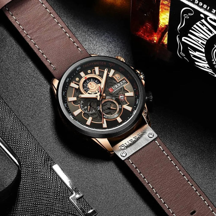 Luxury Brand Chronograph Military Genuine Leather Waterproof Men's Watch, Model 8380 - Q-Happiness LTD