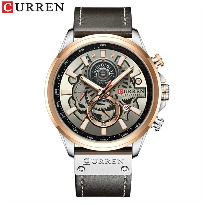 Luxury Brand Chronograph Military Genuine Leather Waterproof Men's Watch, Model 8380 - Q-Happiness LTD