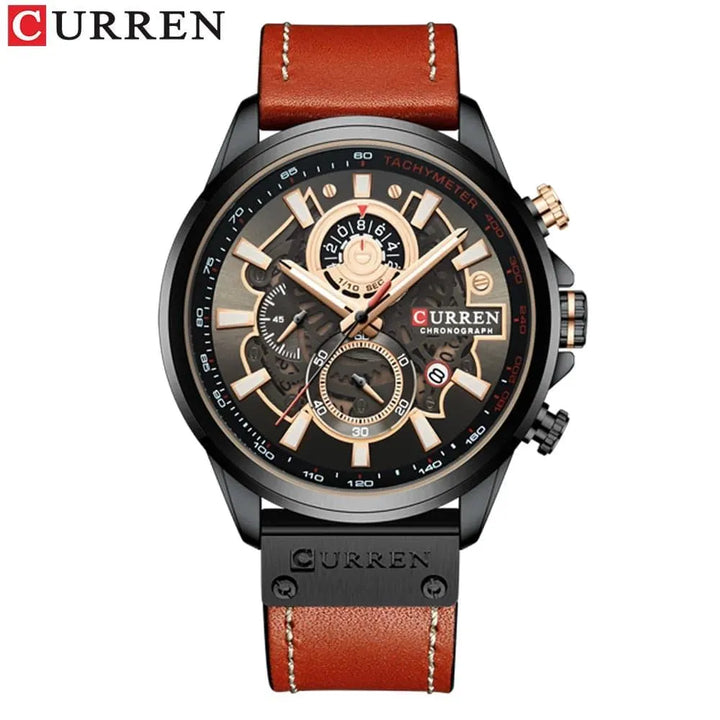 Luxury Brand Chronograph Military Genuine Leather Waterproof Men's Watch, Model 8380 - Q-Happiness LTD